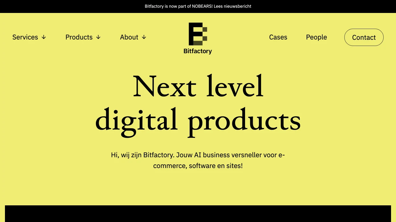 Screenshot van de website van Bitfactory