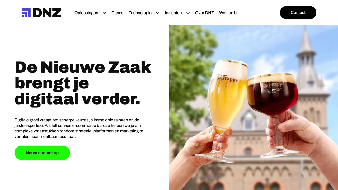 Screenshot van de website van De Nieuwe Zaak