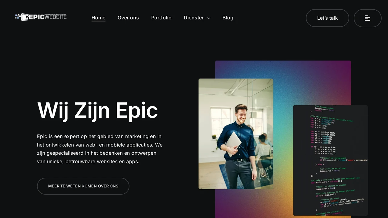 Screenshot van de website van Epicwebsite