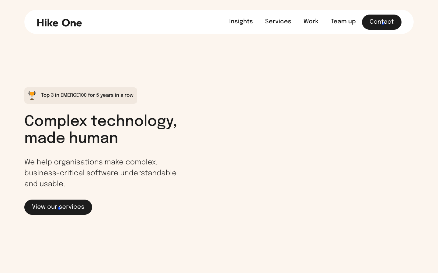 Screenshot van de website van Hike One