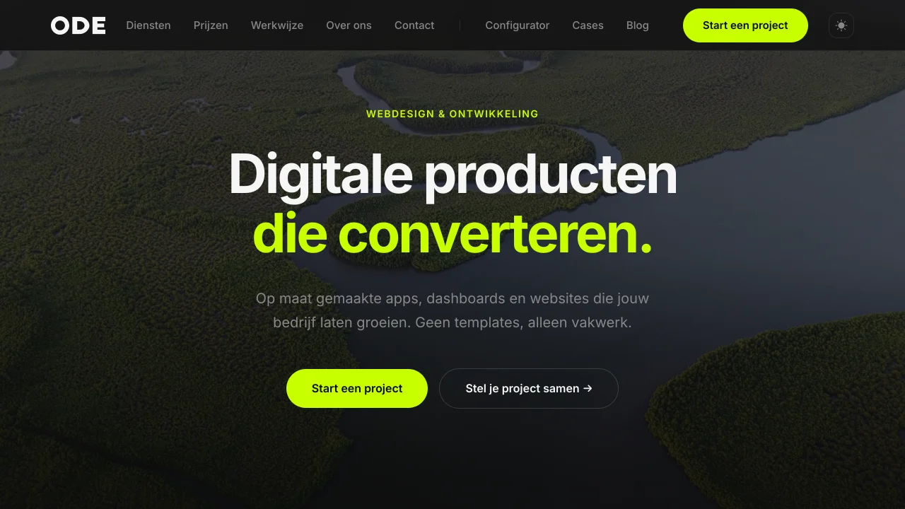 Screenshot van de website van ODE Studio