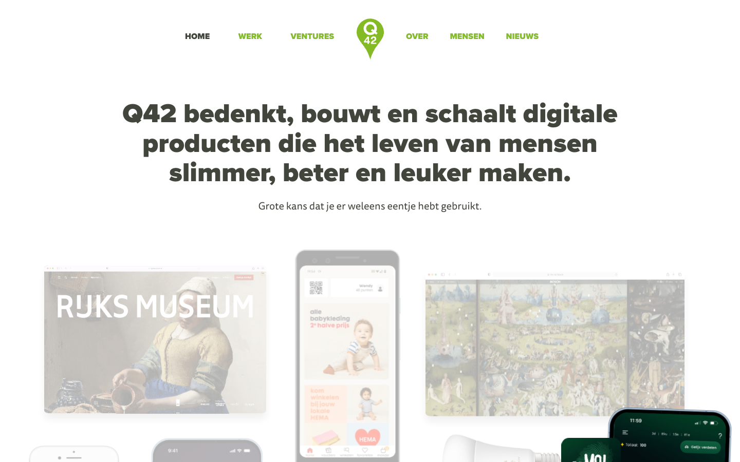 Screenshot van de website van Q42