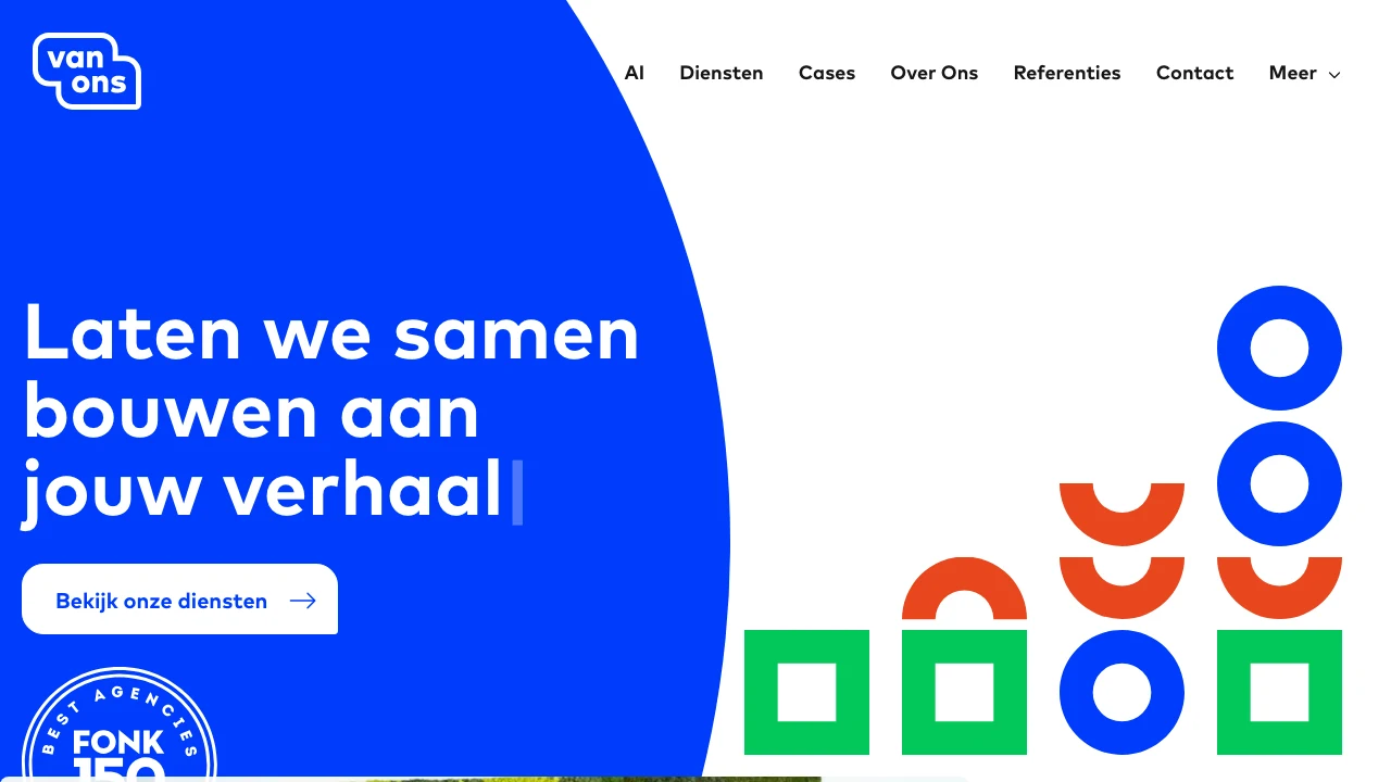 Screenshot van de website van Van Ons